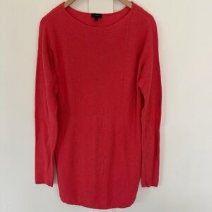 Talbots Women's Sweater Pointelle Knit Red Drop Shoulder Cotton Cashmere Scoop L